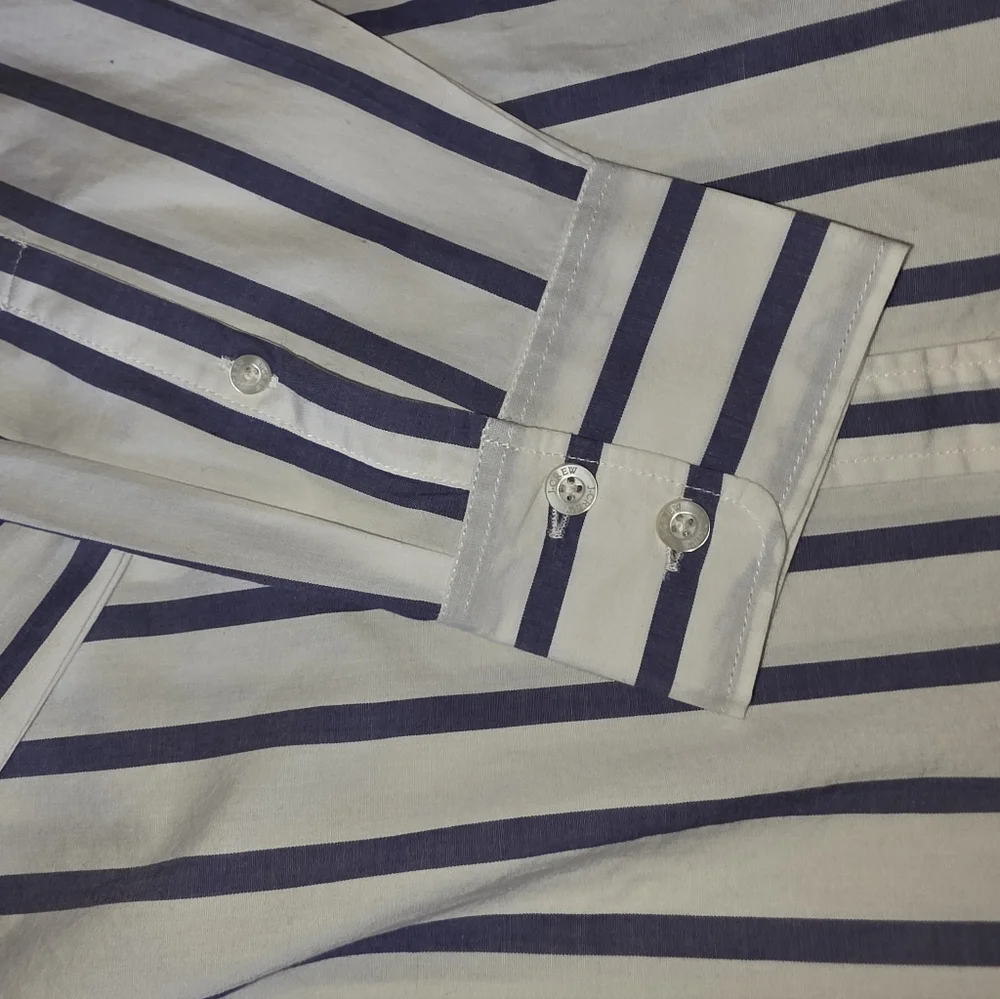 J Crew Shirt Womens Small Button Up Blue White Cotton Stripe Casual Size Small
